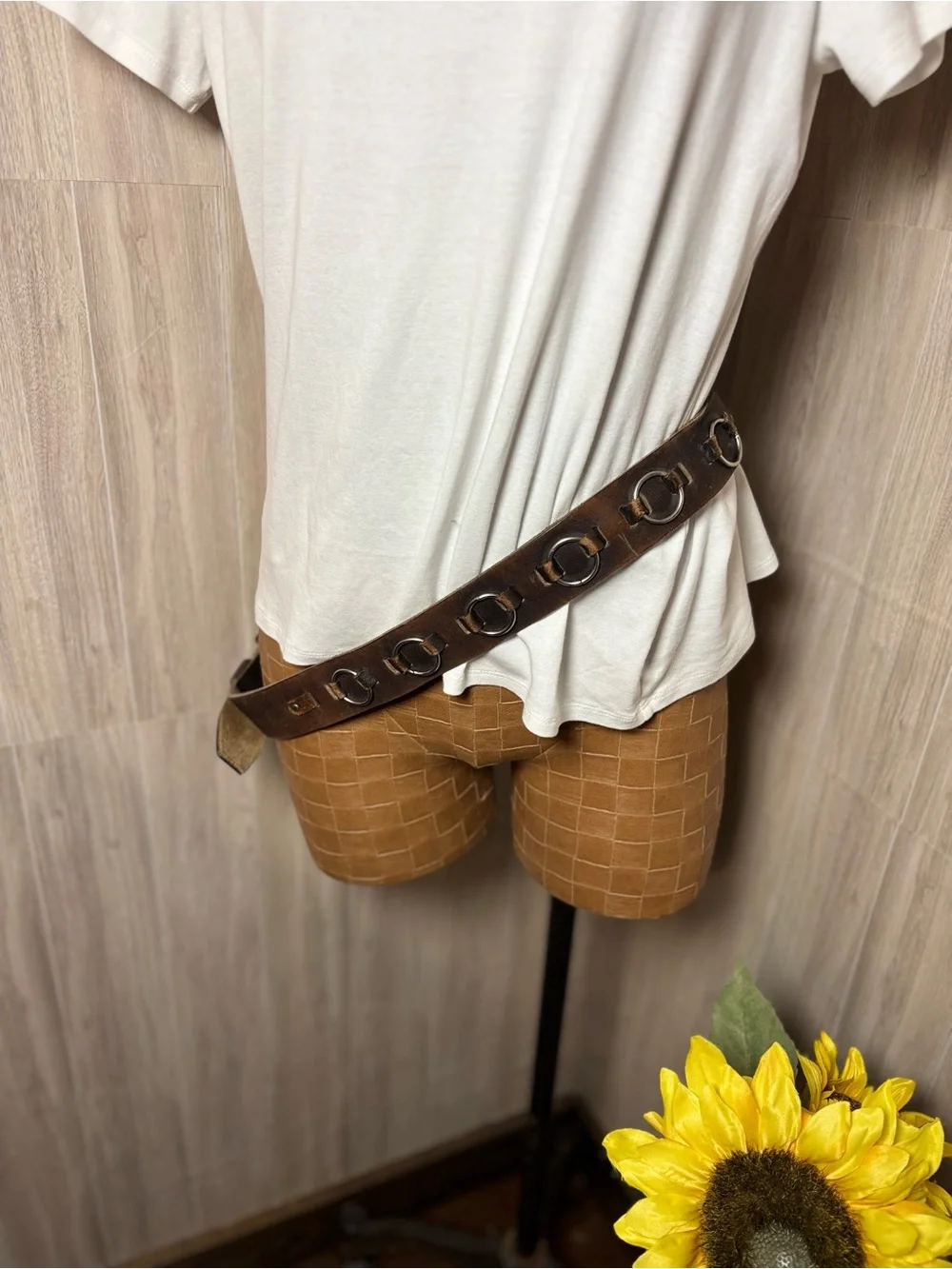 Vintage Distressed Brown Leather O-Ring Belt Genuine Leather